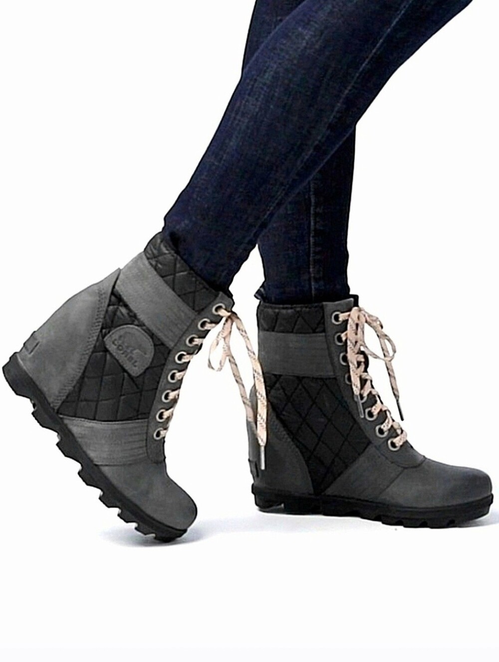 SOREL Lexie Wedge Booties Dark Slate Quilted Waterproof Boots
